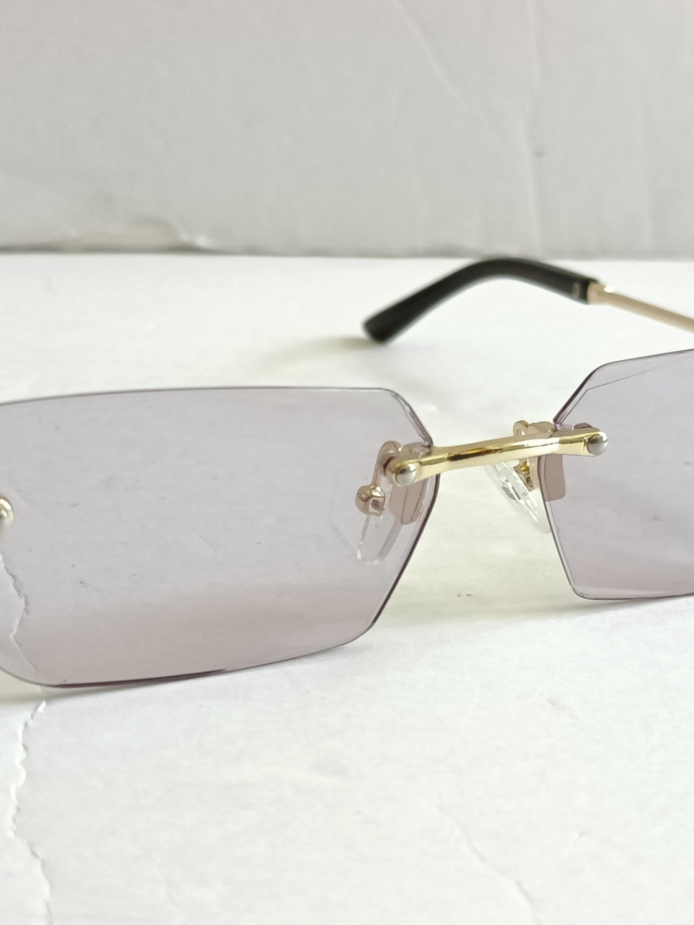 Rimless Gradient Square Sunglasses Gold Frame Brown and Purple Lenses - Picture 7 of 10